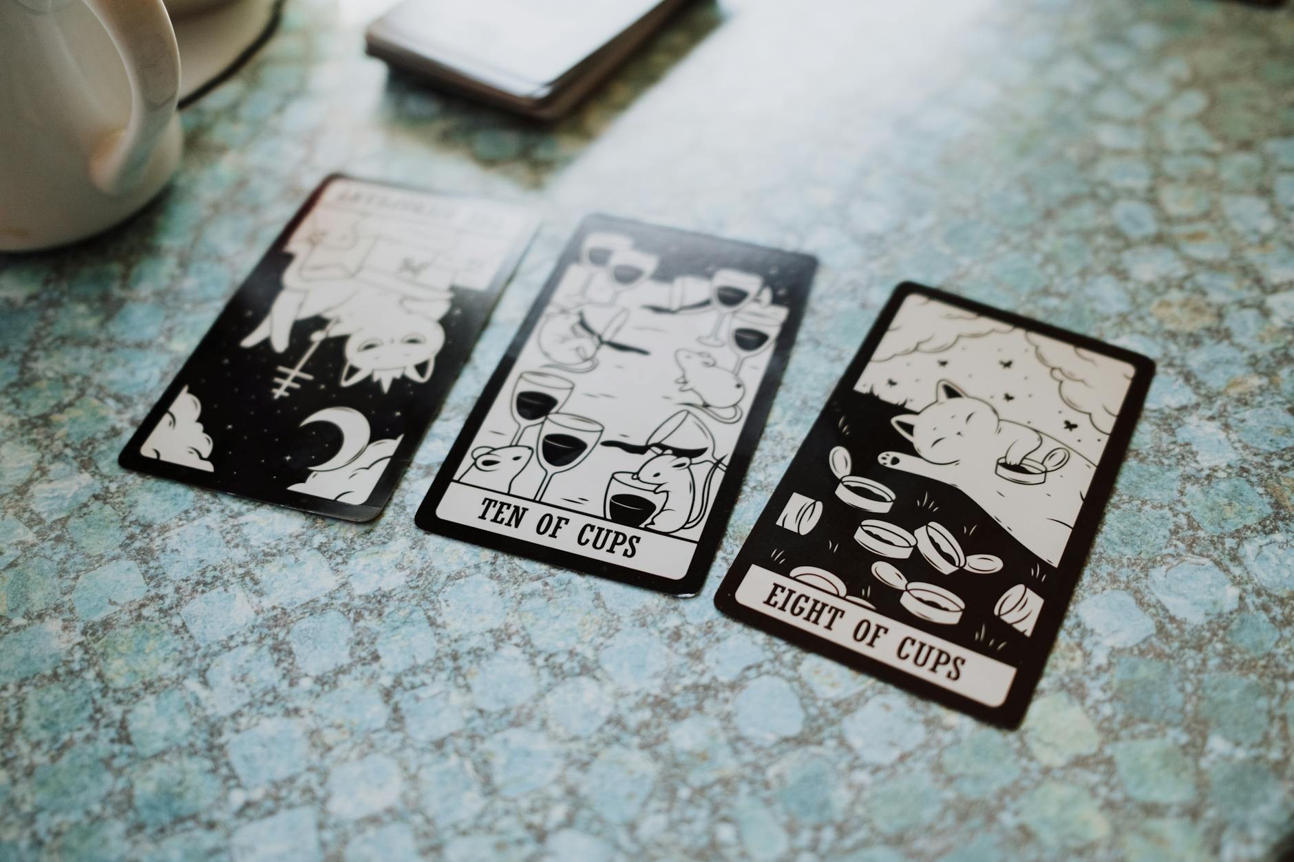 Collection of trading cards arranged strategically